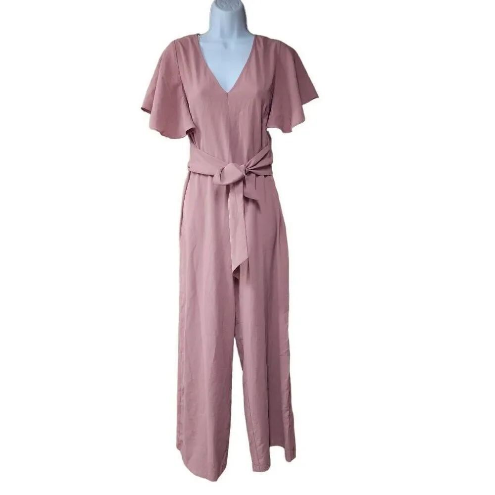 Entro Size Medium Flutter Sleeves Mauve Pink Jumpsuit NWT T